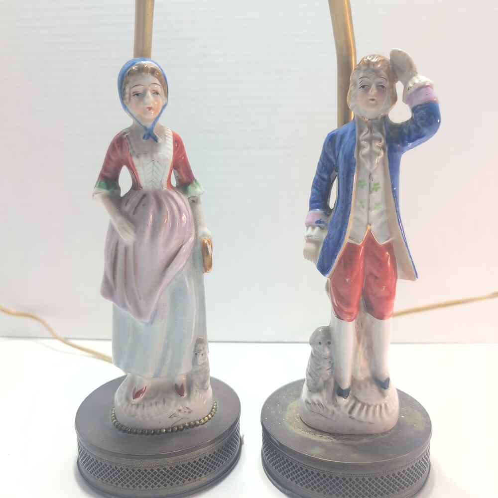 Vintage Colonial Figurines Brass Lamps Boudoir Pair *Tested